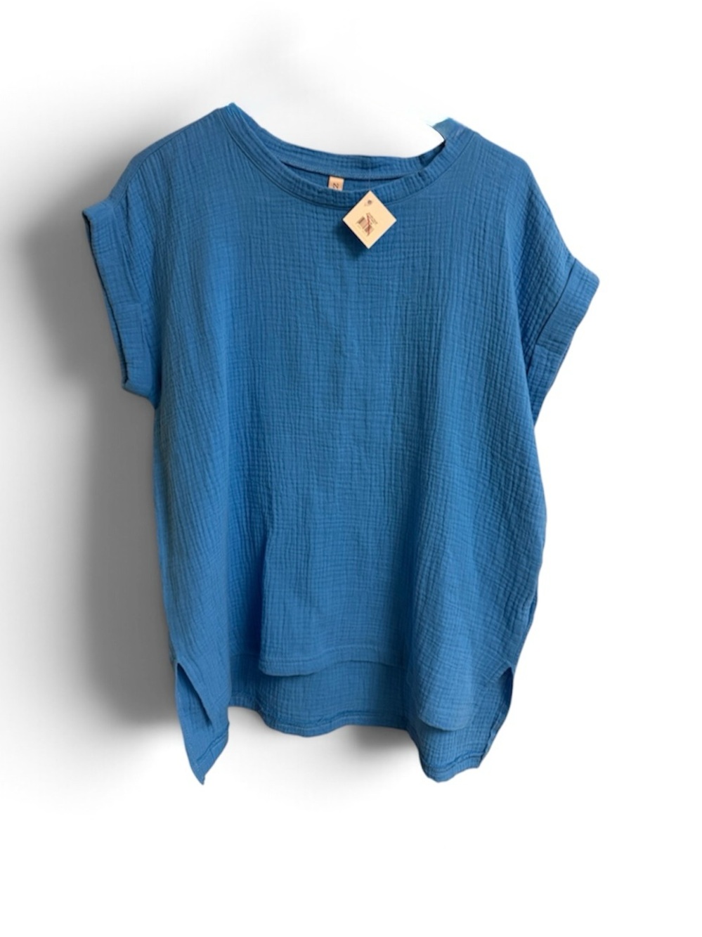 Zenana Outfitters Bright Blue Gauze Short Sleeve Tunic